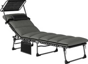 Outsunny Espreguiçadeira 5 Posições Reclináveis, com Toldo Almofada Apoio de Cabeça Bolso Lateral, 190x57x30cm, Cinza Escuro | Aosom Portugal