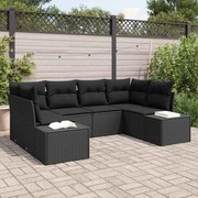 vidaXL Conjunto de Sofá de Jardim de 6 Peças com Almofadas de Rattan Sintético Preto