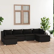 6 pcs conjunto lounge de jardim c/ almofadões vime PE preto