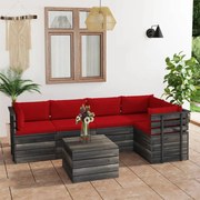 6 pcs conjunto lounge de paletes com almofadões pinho maciço