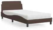 Cama com colchão 100x200 cm couro artificial castanho