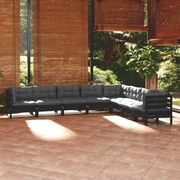 8 pcs conjunto lounge jardim c/ almofadões pinho maciço preto