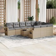 11 pcs conjunto sofás de jardim c/ almofadões vime PE bege