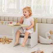 Secretária e cadeira para crianças com compartimento de arrumação, conjunto de mesa de atividades 2 em 1 para desenhar, ler e brincar, branco