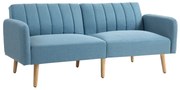 HOMCOM Sofá Cama de 2 Lugares com Encosto Ajustável em 3 Posições Apoio para os Braços e Pés de Madeira 173x75x73 cm Azul Claro | Aosom Portugal