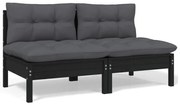 vidaXL Sofá de jardim 2 lugares com almofadões pinho maciço preto