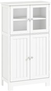 kleankin Armário Casa de Banho Móvel Auxiliar com Portas de Vidro Temperado e Prateleiras Ajustáveis 60x30x108,5cm Branco | Aosom Portugal