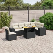vidaXL 7 pcs conjunto de sofás p/ jardim c/ almofadões vime PE preto