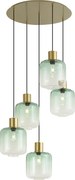 Candeeiro suspenso Hotel Chic latão com vidro azul e verde 5 luzes - Qara