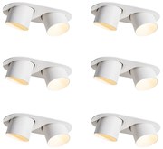 Conjunto de 6 focos embutidos brancos GU10 70mm inclináveis 2-luzes - Installa Moderno