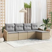 vidaXL Conjunto de Sofás com almofada 5 pcs Bege e Cinza Claro vime PE