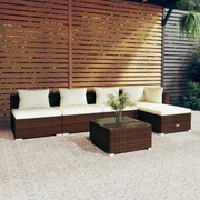 6 pcs conjunto lounge jardim c/ almofadões vime PE castanho