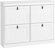 HOMCOM Móvel Sapateira Branco Sapateira Estreita com 4 Portas e Prateleira Ajustável para 20 Pares de Sapatos 105x24x82,5 cm Branco | Aosom Portugal