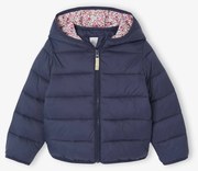Blusão acolchoado leve, com capuz, para menina marinho