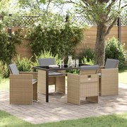 vidaXL Conjunto de Jantar para Jardim de 5 peças - Almofadas incluídas, Rattan Sintético Bege