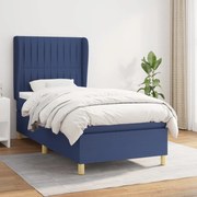 vidaXL Cama com molas/colchão 90x200 cm tecido azul