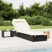 vidaXL Espreguiçadeira c/ teto dobrável 213x63x97 cm vime PE preto