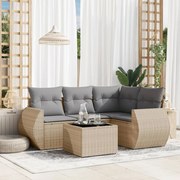 vidaXL 5 pcs conjunto de sofás p/ jardim com almofadões vime PE bege