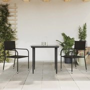 vidaXL 3 pcs conjunto de jantar para jardim vime PE e aço preto