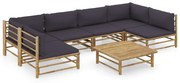 vidaXL 7 pcs conj. lounge jardim em bambu c/ almofadões cinza-escuro