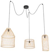 Candeeiro de suspensão exterior inteligente em vime 3 luzes com LED - Calamus Rústico