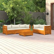 6 pcs conjunto lounge de jardim c/ almofadões acácia maciça