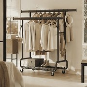 Guarda roupa aberto, cabide ajustavel, com prateleira e ganchos 52,5 x (107-149,8) x (144,2-164,2) preto