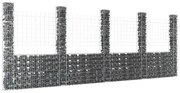 vidaXL Cesto gabião em forma de U c/ 5 postes 500x20x200 cm ferro