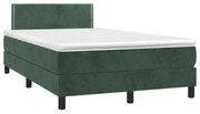 vidaXL Cama box spring com colchão e luzes LED veludo verde-escuro