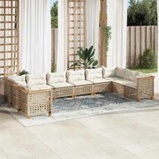 vidaXL 10 pcs conjunto de sofás p/ jardim com almofadões vime PE bege