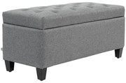 HOMCOM Banco Banco Estofado com Armazenamento Poliéster Semelhante a Linho Madeira de Borracha 100x40x44 cm Cinza Claro | Aosom Portugal