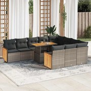 vidaXL 11 pcs conjunto sofás de jardim c/ almofadões vime PE/acácia