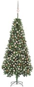 vidaXL Árvore Natal artificial pré-iluminada c/ bolas e pinhas 210 cm