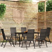 7 pcs conjunto de jantar para jardim preto