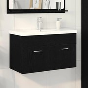 vidaXL Gabinete de Lavabo com Pia Embutida Carvalho Preto Madeira Engenheirada