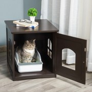 Casa para Gatos de Madeira Móvel para Caixa de Areia para Gatos 2 em 1 com Armário de Armazenamento Bancada Ampla Porta e 3 Janelas Cruzadas 48,7x53,3