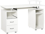 HOMCOM Mesa de Computador com Prateleiras 2 Gavetas Bandeja de Teclado e Suporte para Monitor e CPU 120x55x85 cm Branco