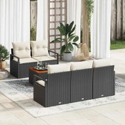 vidaXL Conjunto de Sofá de Jardim com 6 Peças e Almofadas - Preto, Rattan Poly e Acácia