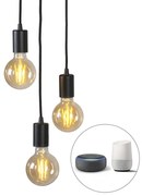 LED Candeeiro de suspensão industrial inteligente preto incl. Wifi G95 3-light - Facil Design,Moderno