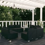 vidaXL 8 pcs conjunto lounge de jardim c/ almofadões vime PE preto