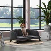 Sofá para Cães e gatos Médios Sofá Cama para Animais de Estimação em Veludo com Pés de Madeira 98,5x60,5x35,5 cm Cinza Escuro