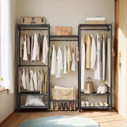 Guarda-roupa em metal aberto com 4 varões e 8 prateleiras 40 x 175 x 180 cm Preto