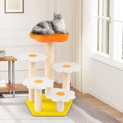 Arranhador para gatos com vários níveis e peluche no topo Poste para arranhar em sisal Plataformas para saltar 59 x 56 x 90 cm Amarelo