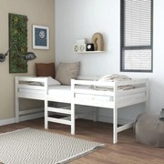 Cama média/alta com colchão 90x200 cm pinho maciço branco