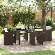 vidaXL Conjunto de Jantar de Jardim 5 Peças com Almofadas Castanho Vime Poliéster