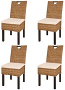vidaXL Cadeiras de jantar, 4 pcs, vime Kubu e madeira de mangueira