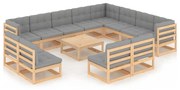 13 pcs conjunto lounge de jardim c/ almofadões pinho maciço