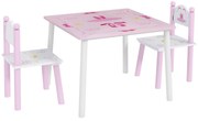 AIYAPLAY Mesa e Cadeiras para Crianças Conjunto de 3 Peças com Mesa Cadeiras Infantil Estilo Princesa pRosa e Branco