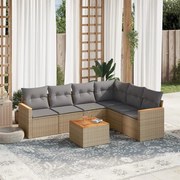 vidaXL 7 pcs conjunto de sofás p/ jardim com almofadões vime PE bege