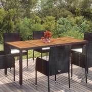 vidaXL Mesa de jardim com tampo de madeira 190x90x75 cm vime PE preto